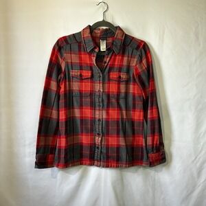 Womens Patagonia Organic Cotton Flannel Button Up Size 6 Pink Grey
